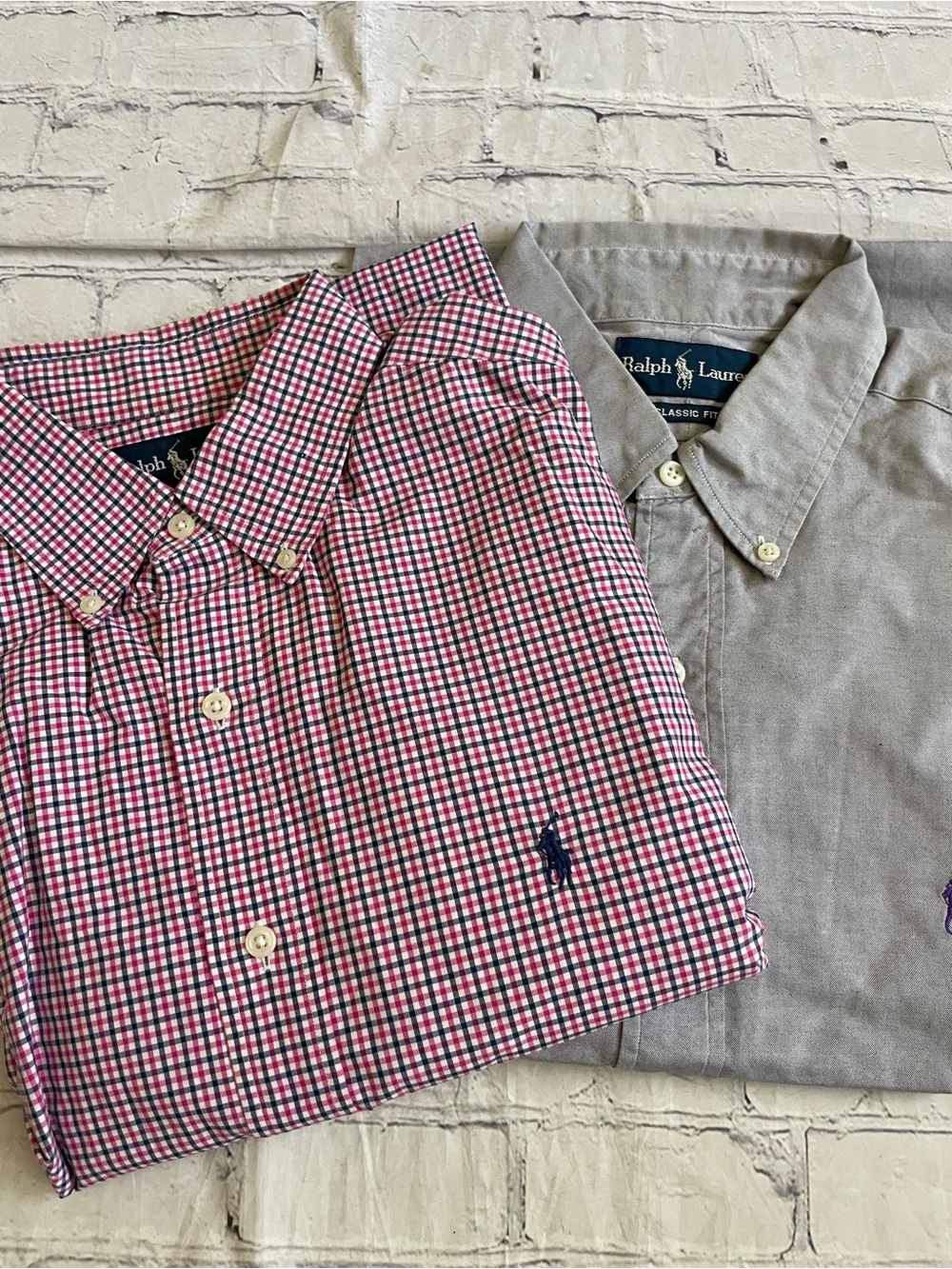 Mens Ralph Lauren Bundle Red/Navy Gingham & Gray/Blue Button-Down Shirts